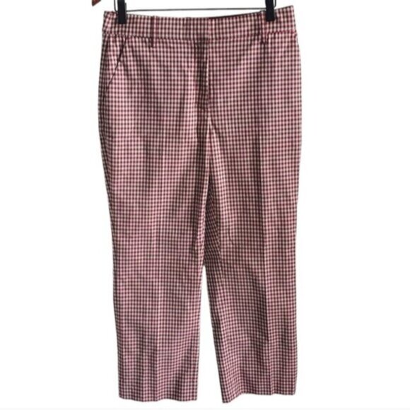 Derek Lam 10 Crosby Red Ginghan Straight Pant Size 8 - Picture 1 of 9